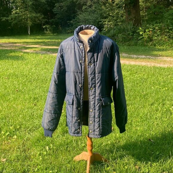 VTG 70s Blue Windbreaker Jacket Puffer Rain Swingster Military Winter Coat Prep - Picture 2 of 11